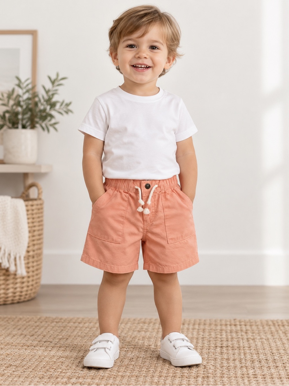 Carter’s 24M Coral Peach Pull-On Utility Shorts with Drawstring Pockets